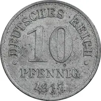 سکه 10 فینیگ 1917 ویلهلم دوم - EF45 - آلمان