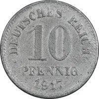 سکه 10 فینیگ 1917 ویلهلم دوم - EF45 - آلمان