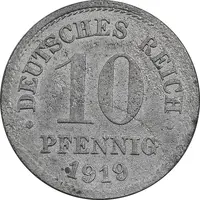 سکه 10 فینیگ 1919 ویلهلم دوم - EF40 - آلمان