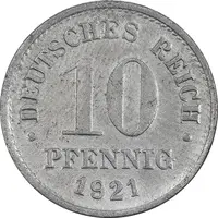 سکه 10 فینیگ 1921 ویلهلم دوم - EF40 - آلمان