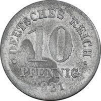 سکه 10 فینیگ 1921 ویلهلم دوم - EF40 - آلمان