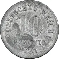 سکه 10 فینیگ 1921 ویلهلم دوم - EF40 - آلمان