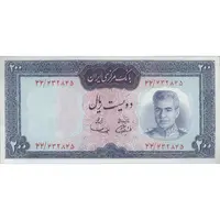 اسکناس 200 ریال (آموزگار - سمیعی) نوشته قرمز - تک - UNC61 - محمد رضا شاه