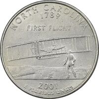 سکه کوارتر دلار 2001P ایالتی (کارولینای شمالی) - AU - آمریکا