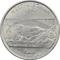 سکه کوارتر دلار 2005D ایالتی (ویرجینیای غربی) - AU - آمریکا