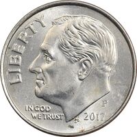 سکه 1 دایم 2017P روزولت - MS61 - آمریکا