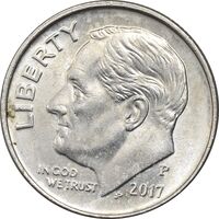 سکه 1 دایم 2017P روزولت - AU58 - آمریکا