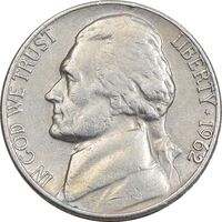 سکه نیکل 5 سنت 1962D جفرسون - EF40 - آمریکا