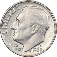 سکه 1 دایم 1969D روزولت - EF40 - آمریکا