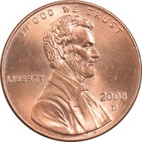 سکه 1 سنت 2008D لینکلن - MS66 - آمریکا