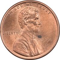 سکه 1 سنت 1991D لینکلن - MS63 - آمریکا