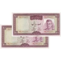 اسکناس 100 ریال (آموزگار - فرمان فرماییان) نوشته قرمز - جفت - UNC63 - محمد رضا شاه