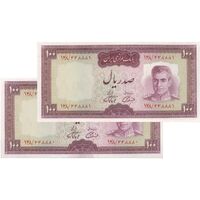اسکناس 100 ریال (آموزگار - فرمان فرماییان) نوشته قرمز - جفت - UNC62 - محمد رضا شاه