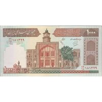 اسکناس 1000 ریال (محمدخان - عادلی) شماره بزرگ - نخ نستعلیق - تک - AU58 - جمهوری اسلامی