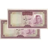 اسکناس 100 ریال (آموزگار - فرمان فرماییان) نوشته قرمز - جفت - UNC61 - محمد رضا شاه