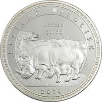 سکه یادبود 1000 کواچا کرگدرن آفریقایی 2014 - UNC - زامبیا