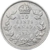 سکه 10 سنت 1913 جرج پنجم - EF45 - کانادا