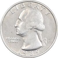 سکه کوارتر دلار 1989P واشنگتن - AU58 - آمریکا