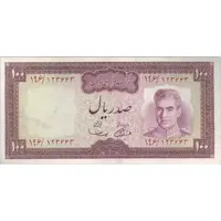 اسکناس 100 ریال (آموزگار - سمیعی) نوشته سیاه - تک - VF30 - محمد رضا شاه