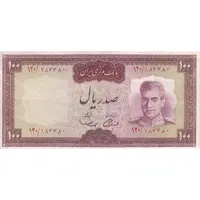 اسکناس 100 ریال (آموزگار - سمیعی) نوشته قرمز - تک - VF30 - محمد رضا شاه