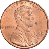 سکه 1 سنت 1999D لینکلن - MS63 - آمریکا