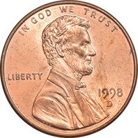 سکه 1 سنت 1998D لینکلن - MS63 - آمریکا