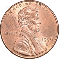 سکه 1 سنت 1996D لینکلن - MS63 - آمریکا
