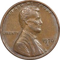 سکه 1 سنت 1970D لینکلن - AU55 - آمریکا
