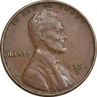 سکه 1 سنت 1951D لینکلن - EF40 - آمریکا