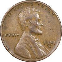 سکه 1 سنت 1951S لینکلن - EF40 - آمریکا