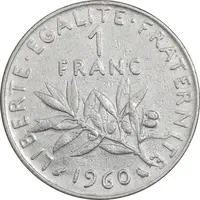 سکه 1 فرانک 1960 جمهوری پنجم - EF45 - فرانسه