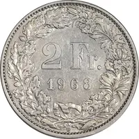 سکه 2 فرانک 1968 دولت فدرال - EF45 - سوئیس