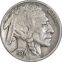 سکه 5 سنت 1937 بوفالو - EF45 - آمریکا