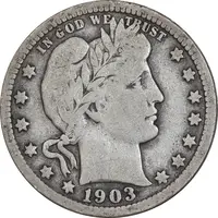 سکه کوارتر دلار 1903 باربر - VF35 - آمریکا