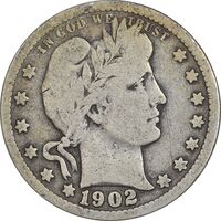سکه کوارتر دلار 1902 باربر - VF35 - آمریکا