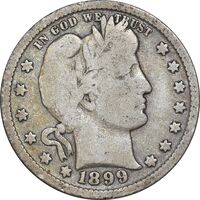 سکه کوارتر دلار 1899 باربر - VF30 - آمریکا