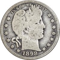 سکه کوارتر دلار 1898 باربر - VF30 - آمریکا