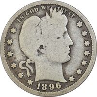 سکه کوارتر دلار 1896 باربر - VF25 - آمریکا
