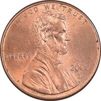 سکه 1 سنت 2000D لینکلن - MS62 - آمریکا