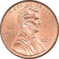 سکه 1 سنت 2003D لینکلن - MS63 - آمریکا