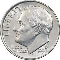 سکه 1 دایم 1992D روزولت - AU50 - آمریکا