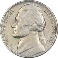 سکه 5 سنت 1964 جفرسون - EF40 - آمریکا