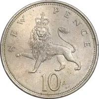 سکه 10 نیو پنس 1970 الیزابت دوم - AU50 - انگلستان