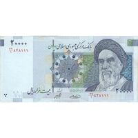 اسکناس 20000 ریال (حسینی - شیبانی) تصویر بزرگ - امضا کوچک - تک - AU55 - جمهوری اسلامی