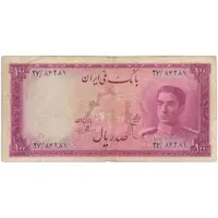 اسکناس 100 ریال سری سوم - تک - VF20 - محمد رضا شاه