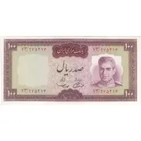 اسکناس 100 ریال (آموزگار - سمیعی) نوشته قرمز - تک - AU50 - محمد رضا شاه