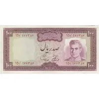 اسکناس 100 ریال (آموزگار - سمیعی) نوشته سیاه - تک - EF40 - محمد رضا شاه