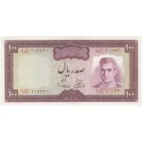 اسکناس 100 ریال (آموزگار - سمیعی) نوشته سیاه - تک - VF35 - محمد رضا شاه