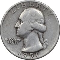 سکه کوارتر دلار 1951D واشنگتن - VF30 - آمریکا