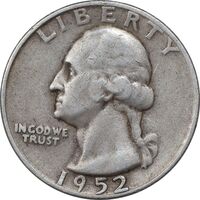 سکه کوارتر دلار 1952S واشنگتن - VF35 - آمریکا